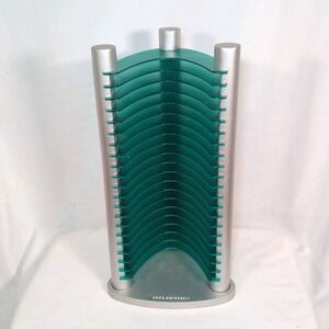 20 CD Tower Rack Holder Organizer Atlantic Silver / Green Teal Table top